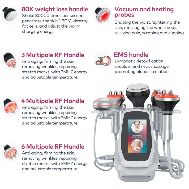 2025 6-in-1 RF 80K Cavitation Fat Reduction Body Sculpting System - Skin Tightening Device for Home Use