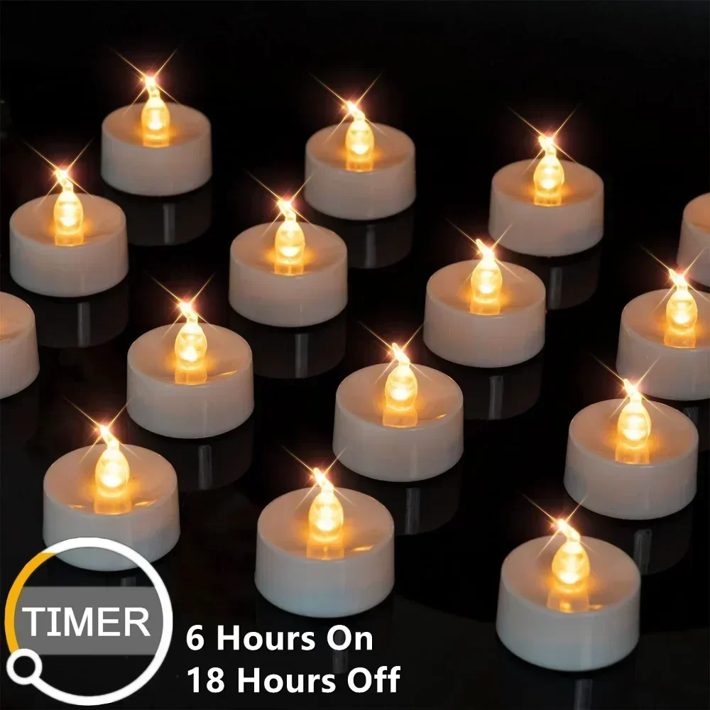 

Flameless TeaLights Candles with Cycle Automatically Timer 6 Hours On 18 Hours Off in 24 Hours LED Tea Lights Flickering Candles