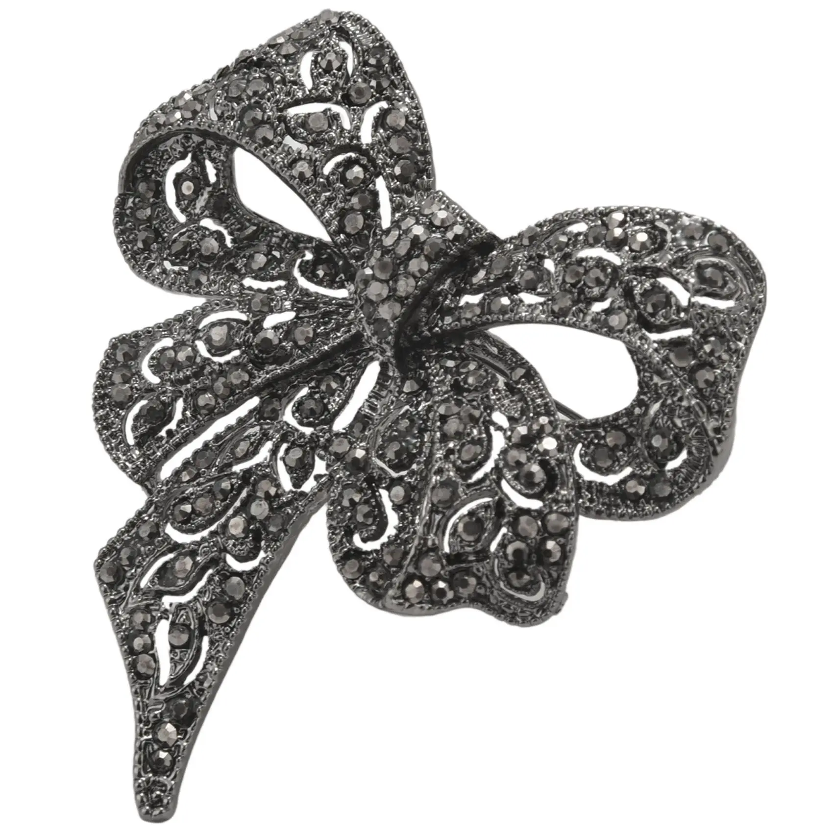 AOAO-Vintage Rhinestone Bow Brooches for Women Black Bowknot Brooch Pin Coat Accessories Elegant Style