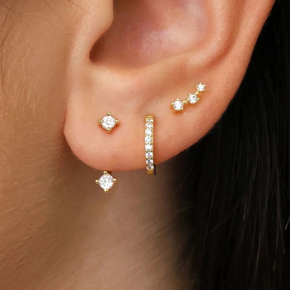 3 Pairs Huggie Hoop Earrings Set for Women 14K Gold Plated Stacks Dainty Stud Earrings for Multiple Piercings Jewelry aretes