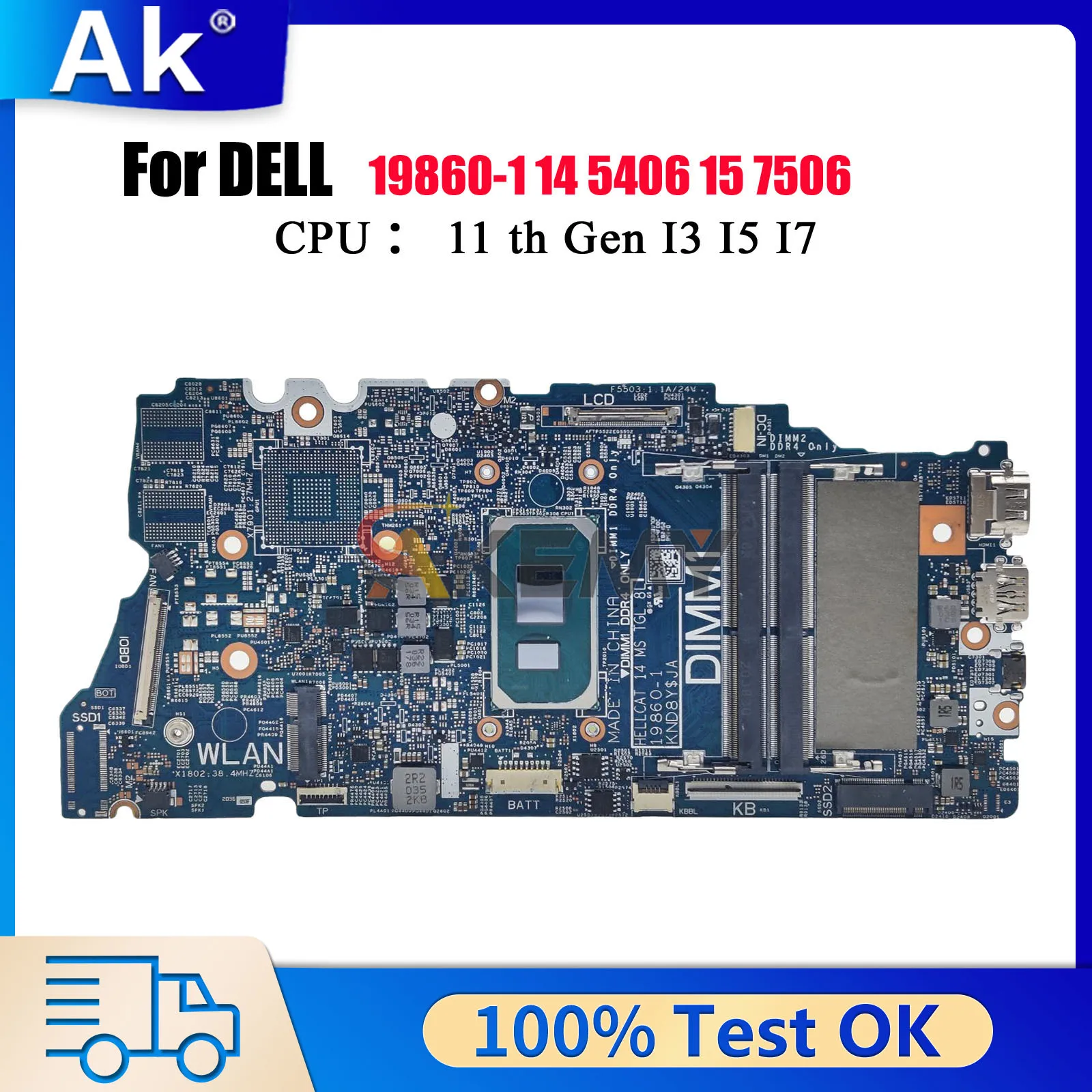 

19860-1 Материнская плата для Dell Inspiron 14 7506 7306 5406 7706 2-в-1 с процессором i5 i7 CN-0FW6F0 0VMRNH 100% полностью протестирована