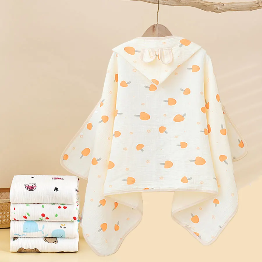 

Four Layer Crepe Gauze Children's Cloak Bath Towel Baby Four Season Hooded Cloak Cartoon Gauze Hooded Cloak