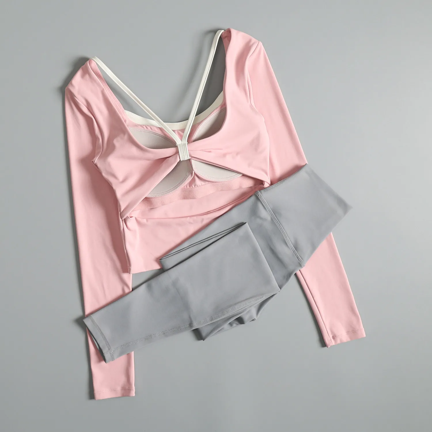 Sports suit for women in spring beautiful slimming running training with chest pad long-sleeved professional yoga fitness
