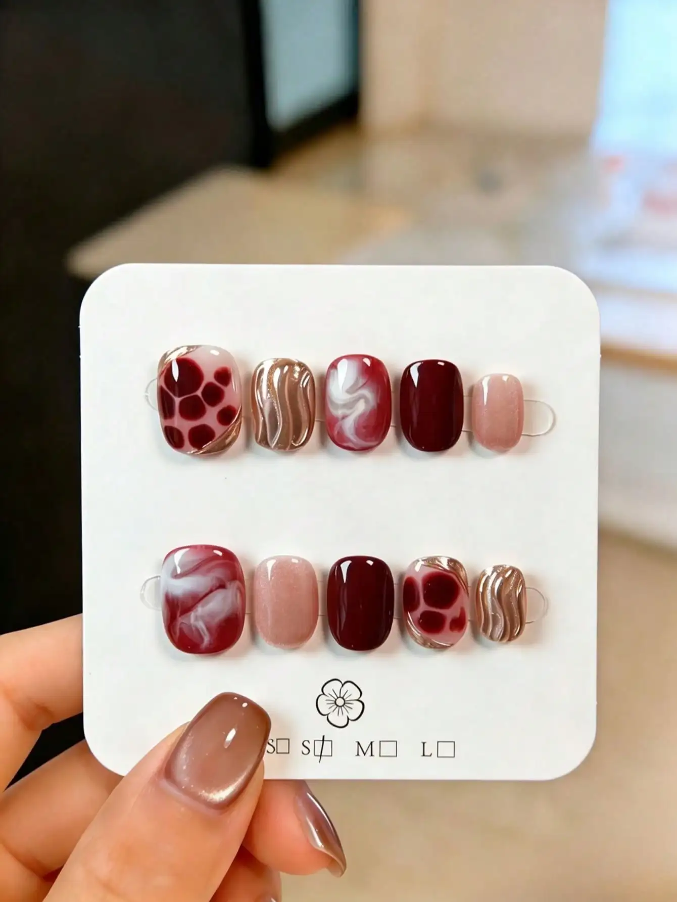 10pcs Handmade Purple Oval Acrylic Nail Tips, Short Nail Art Supplies Set With Tie Dye, Red, Pink, Cat Eye Nail Gems, Asymmetric Asymmetrical Design, Suitable For Parties, Galas, Daily Wear, Includes Tool Kit - Great Gift For Women & Girls Nails