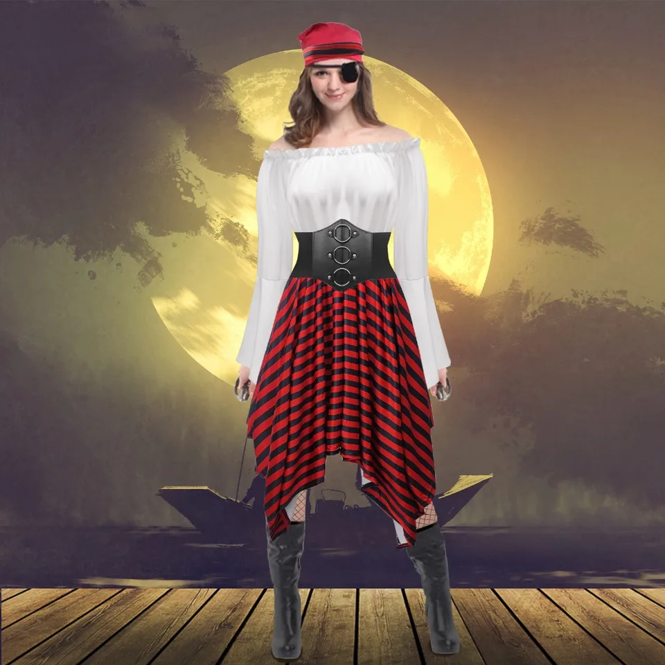 Camicia Rinascimentale Vittoriana A Maniche Lunghe Con Cintura – Boho Pirata Per Halloween E Cosplay