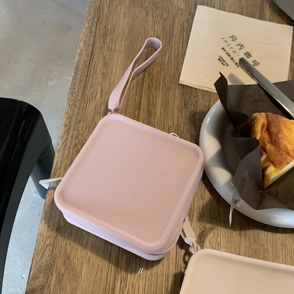 Mini bolso cuadrado con diseño de cremallera para mujer, bolsa de cosméticos versátil de Color sólido suave de estilo coreano, monedero, bolso de moda Simple