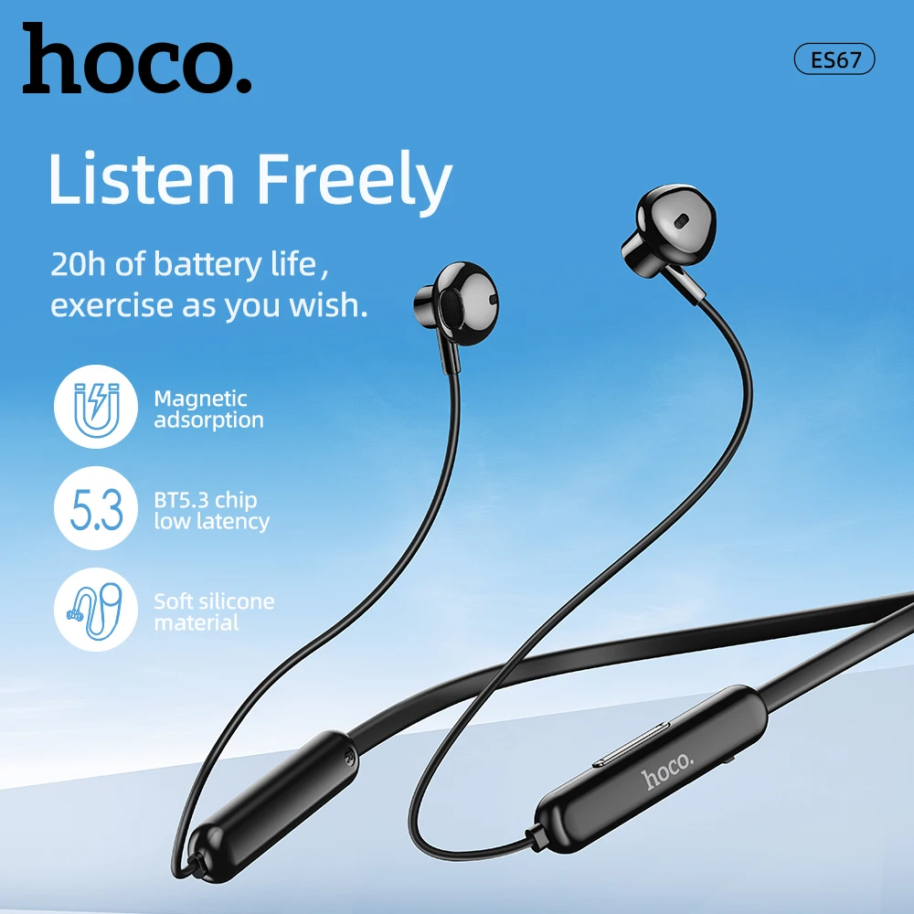 ES67 Neckband wireless connection compatible 5.3 headphones High sound quality stereo power display Magnetic Bluetooth earphone
