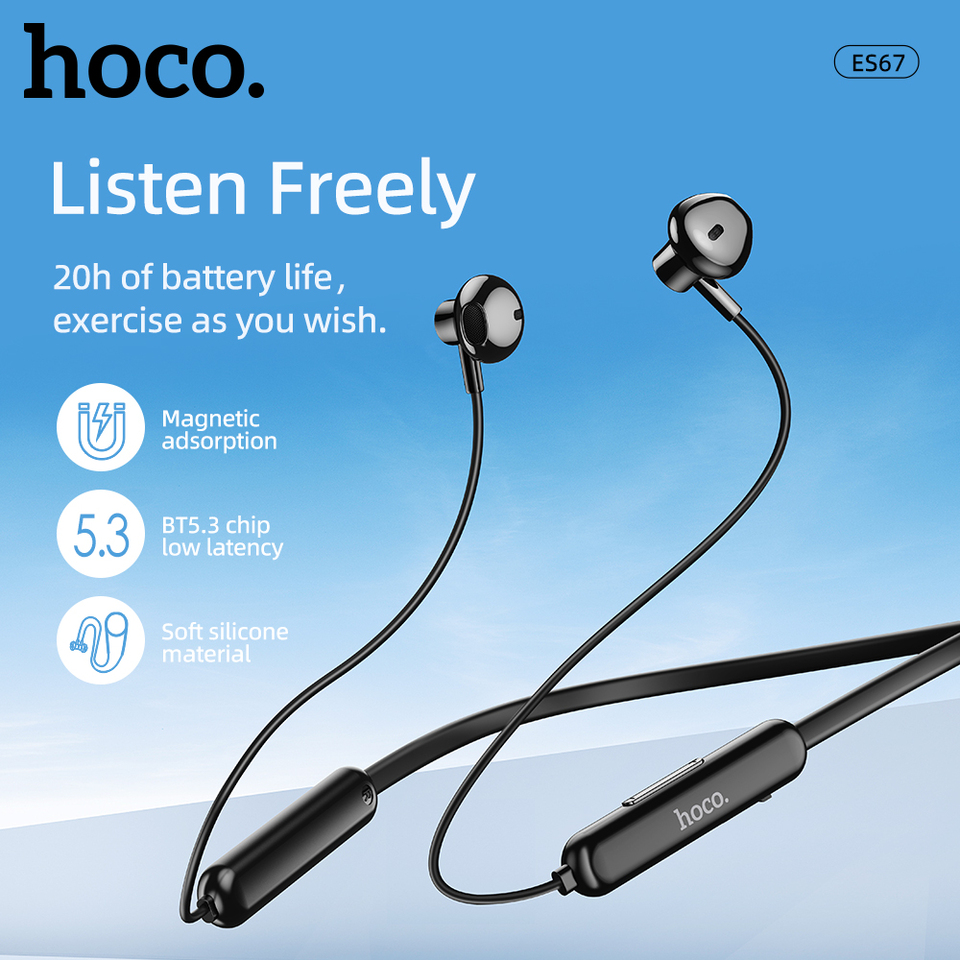  ES67 Neckband wireless connection compatible 5.3 headphones High sound quality stereo power display Magnetic Bluetooth earphone 
