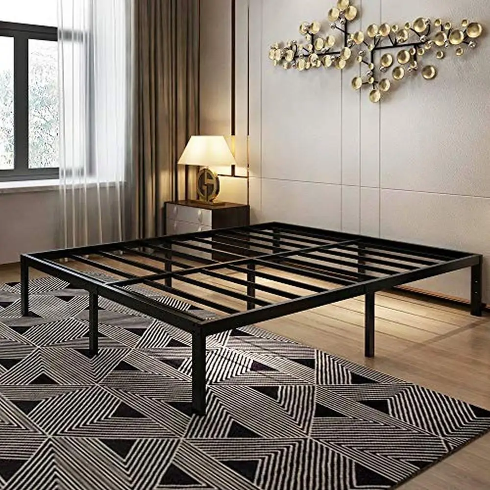 

High Weight Capacity Metal Platform Bed Frame 14" King Size Sturdy Steel Slat Support Noise-Free Assembly