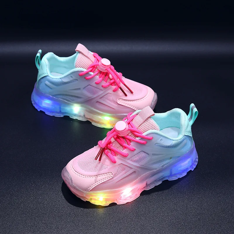 Children's Sports LED Shoes 2026 Summer New Two-color Mesh Shoes Breathable Light Mesh Children's Shoes