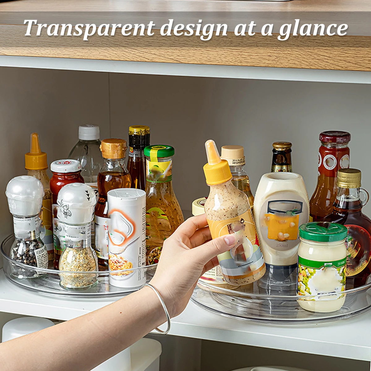 360° Rotating Storage Rack Kitchen Turntable Spice Rack Multifunctional Transparent Storage Rack Countertop Cabinet Storage Tray