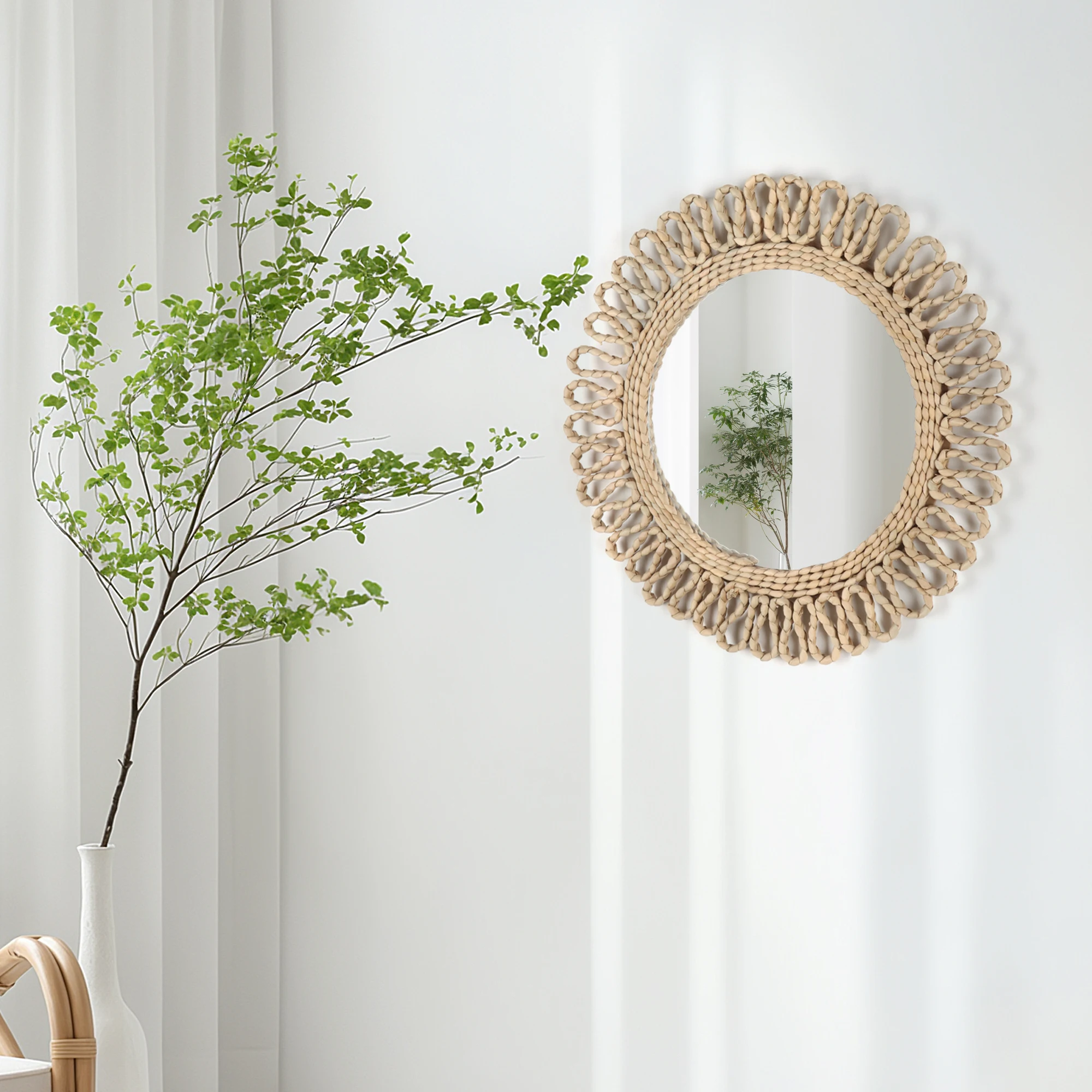 

Hand woven Bohemian circular wall decorative Mirror Homestay style wall hanging decoration hotel living room bedroom pendant