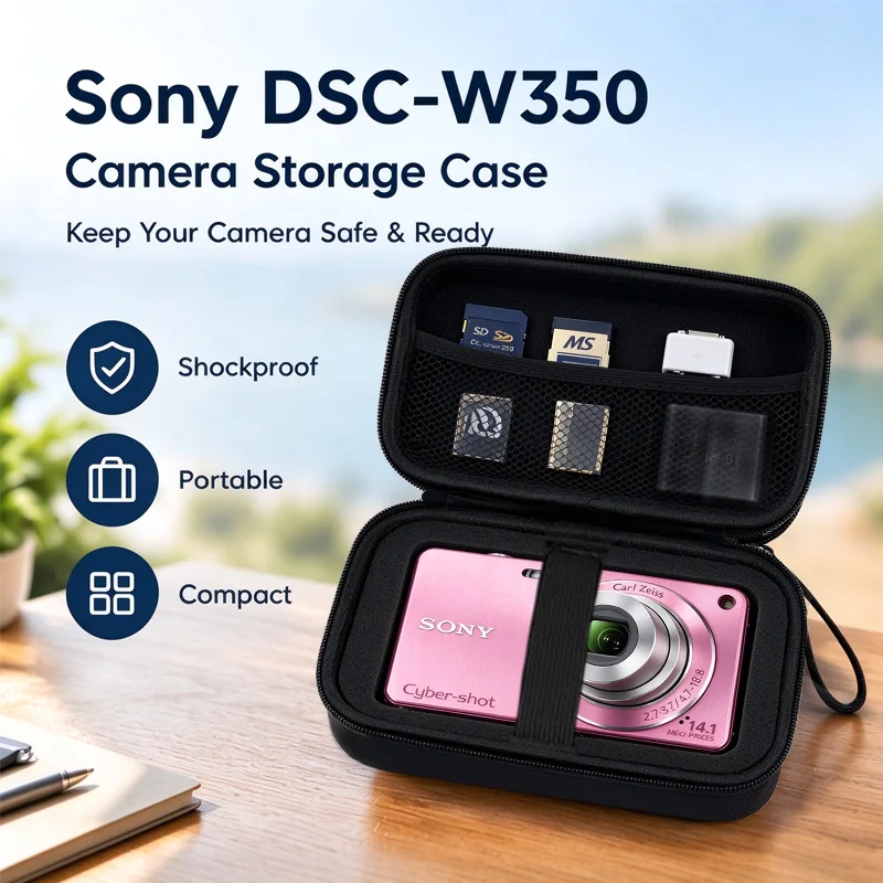 Hard Camera Case For Sony Cyber-shot DSC-W350 CCD Digital Camera, Shockproof Portable Storage Bag With Accessory Mesh Pocket