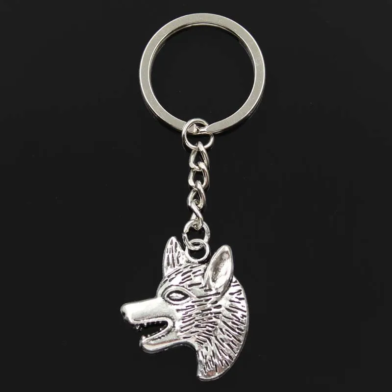 Fashion Keychain 35x30mm Wolf Dog Wolfhound Silver Color Pendants DIY Men Jewelry Car Key Chain Ring Holder Souvenir For Gift