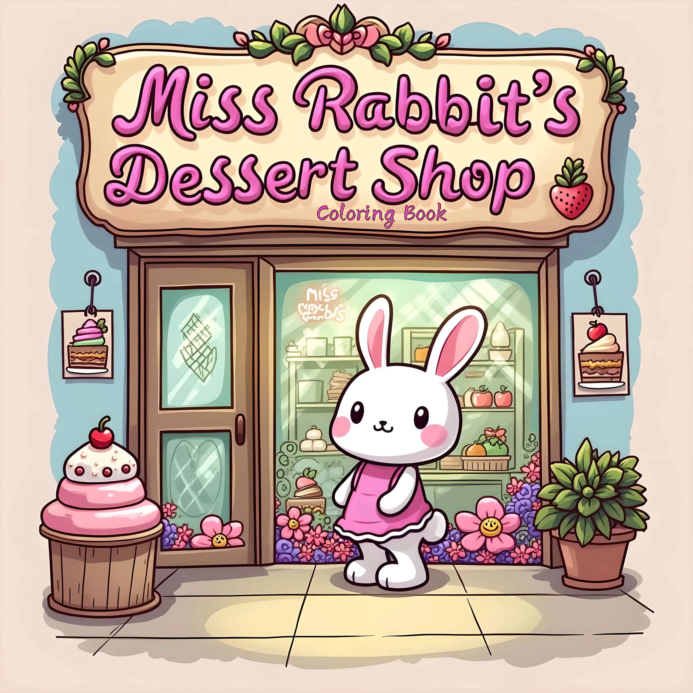 Miss Rabbit's Dessert Shop Coloring Book for Adults Bold & Easy Sweet Dessert Patterns Stress Relief DIY Drawing Activity Book