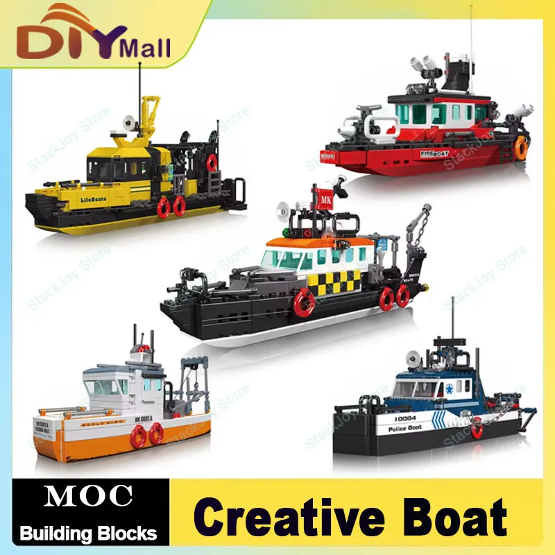 

Креативная городская спасательная шлюпка, пожарная лодка, норвежская скоростная катер, строительные блоки MOC, модель рыбацкой лодки, украшение для рабочего стола для детей, игрушки, подарок