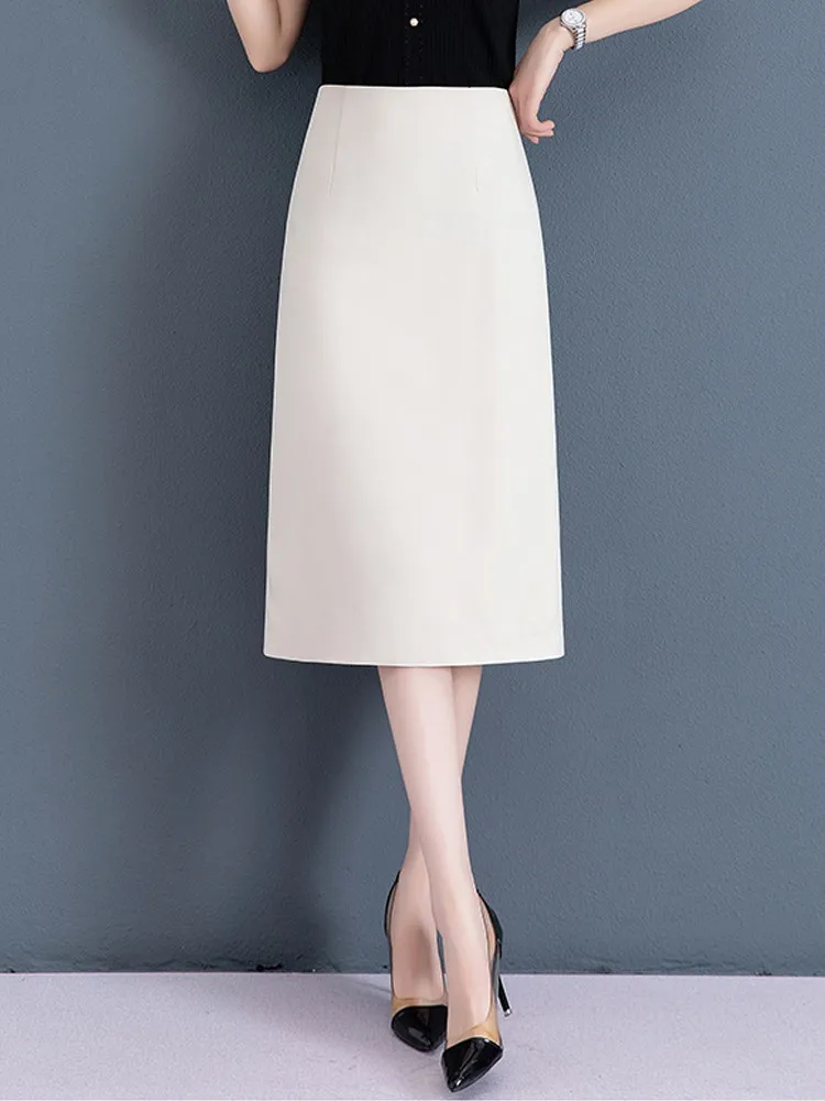 

Юбка миди А-силуэта с высокой талией, женская, летняя, модная, с разрезом сзади, на молнии, облегающая, длинная, в корейском стиле, для повседневной носки, из полиэстера