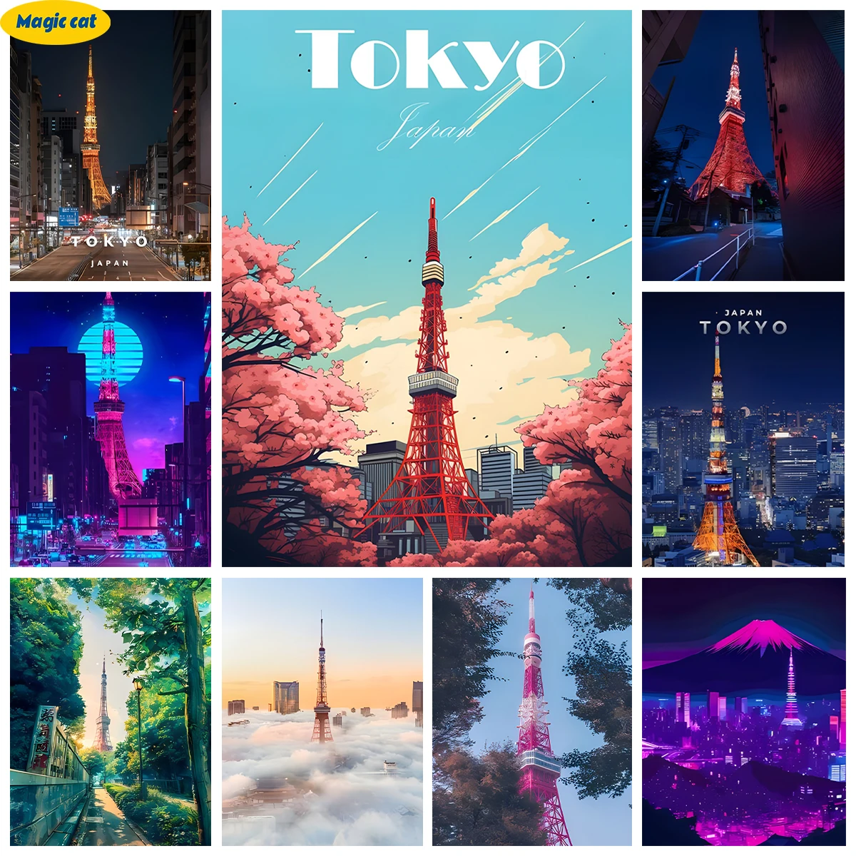 

Japanese Landmarks 5D Diamond Painting Kit Tokyo Tower Diy Diamond Embroidery Cross Stitch Adult Hand Mural Home Wall Decor Gift