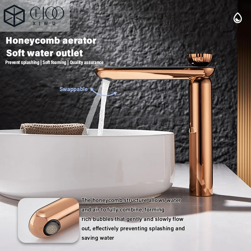 

Rose Gold Basin Faucet Brushed Gold Tall Bathroom Faucet Hot and Cold Black Sink Faucet Deck Mounted Toilet Mixer Water Tap