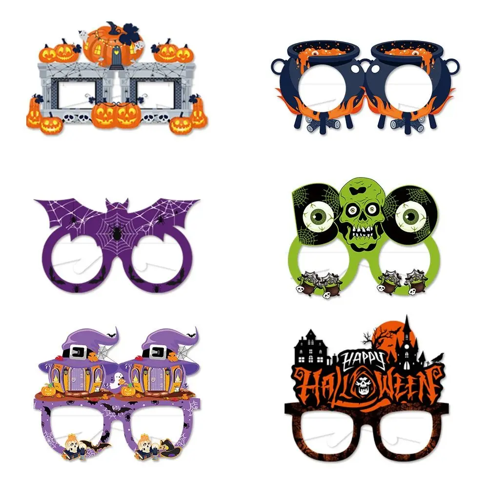 6pcs Bats Halloween Funny Glasses Witch Hat Pumpkin Ghost Paper Glasses Paper Cosplay Props Pumpkin Glasses