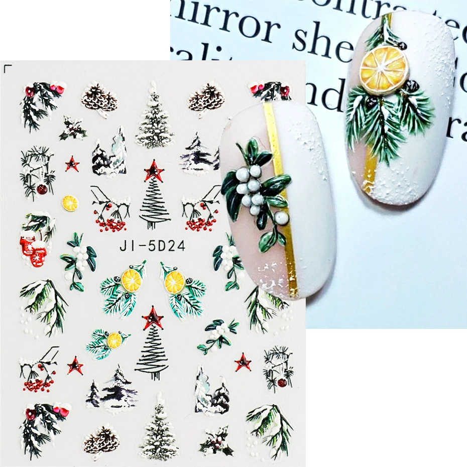 5D Christmas Tree Snowing Nail Stickers Winter Cute Cartoon Santa Claus Penguin Elk Sliders For Nails Manicure Decals LEJI-5D25