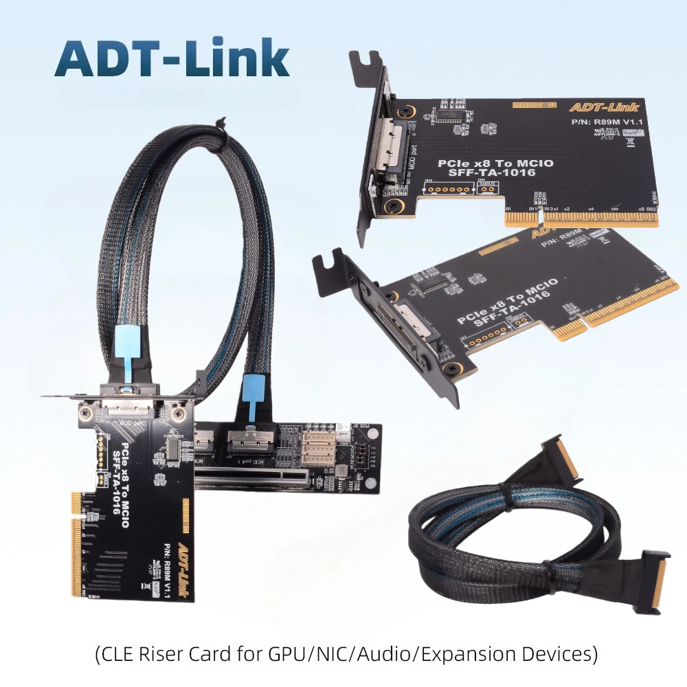 ADT-Link PCI-E 4.0 x8 to MCIO SFF-TA-1016 Adapter Card MCIO Chassis External Support 2U 4U Chassis Extension Cable W Full Baffle