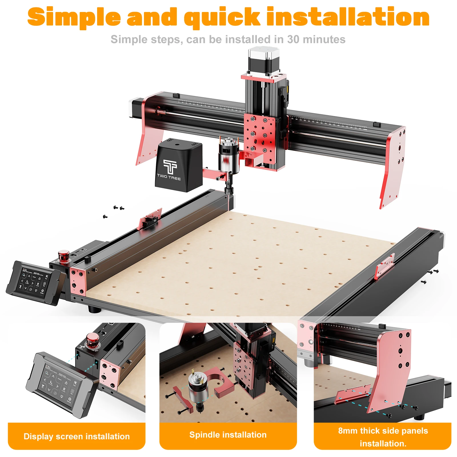 Twotrees TTC450 PRO 3축/4축 CNC 라우터 밀링 절단기 GRBL 레이저 조각기 (목재, 아크릴, PCB, PVC, MDF, 금속용)