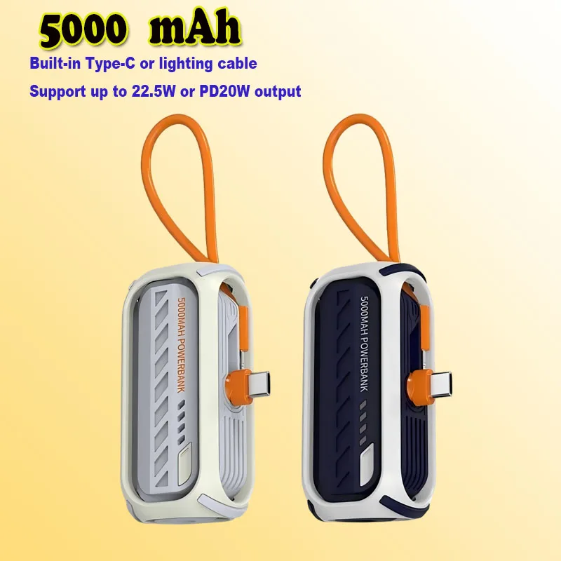 

22,5 Вт 5000 мАч Power Bank с кабелем USB C PD Быстрая зарядка Портативный мини-мобильный внешний запасной аккумулятор для IPhone Samsung Xiaomi