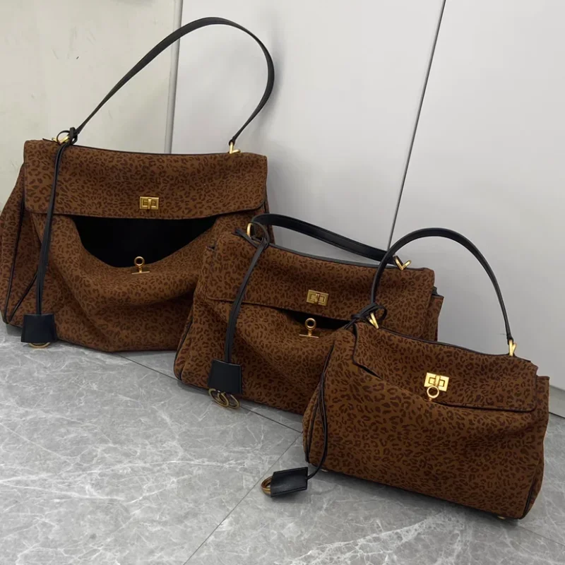 

2025 Luxury Designer Leopard Print Tote Bags Women Metal Lock Genuine Leather Shoulder Hangbags High Street Girl Crossbody Bags
