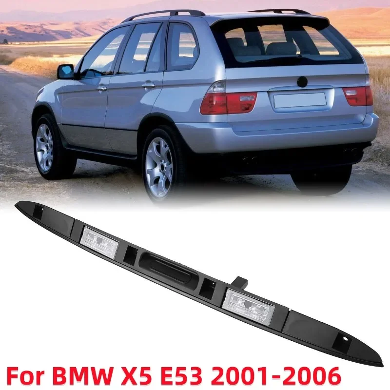 Tronco interruptor da porta da cauda com luz LED, tampa do tronco, aperto do punho traseiro, botão chave, BMW X5, E53, 2001-2006