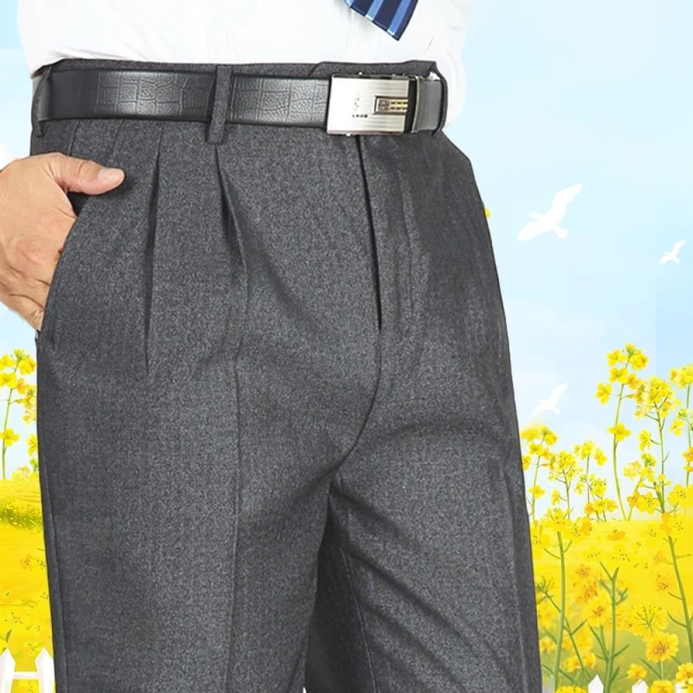 Men'S Relaxed Formal Wear - بنطلون رجالي رسمي مستقيم الساق بخصر