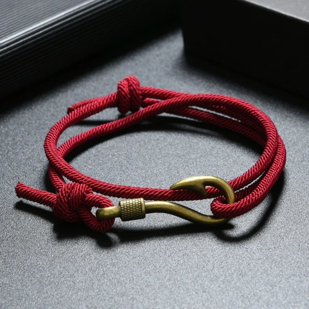 Vintage Herren Mehrschichtiges Geflochtenes Seil-Armband Einfacher Strandstil Fischhaken-Anker-Armband Modisches Accessoire Geschenk – Detail 5