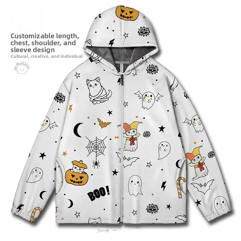 귀여운 호박 광대 고양이 할로윈 그래피티 재미있는 오픈 카디건 스웨트셔츠 남성 의류 무제한 스트레이트 튜브 프린트 스트리트웨어