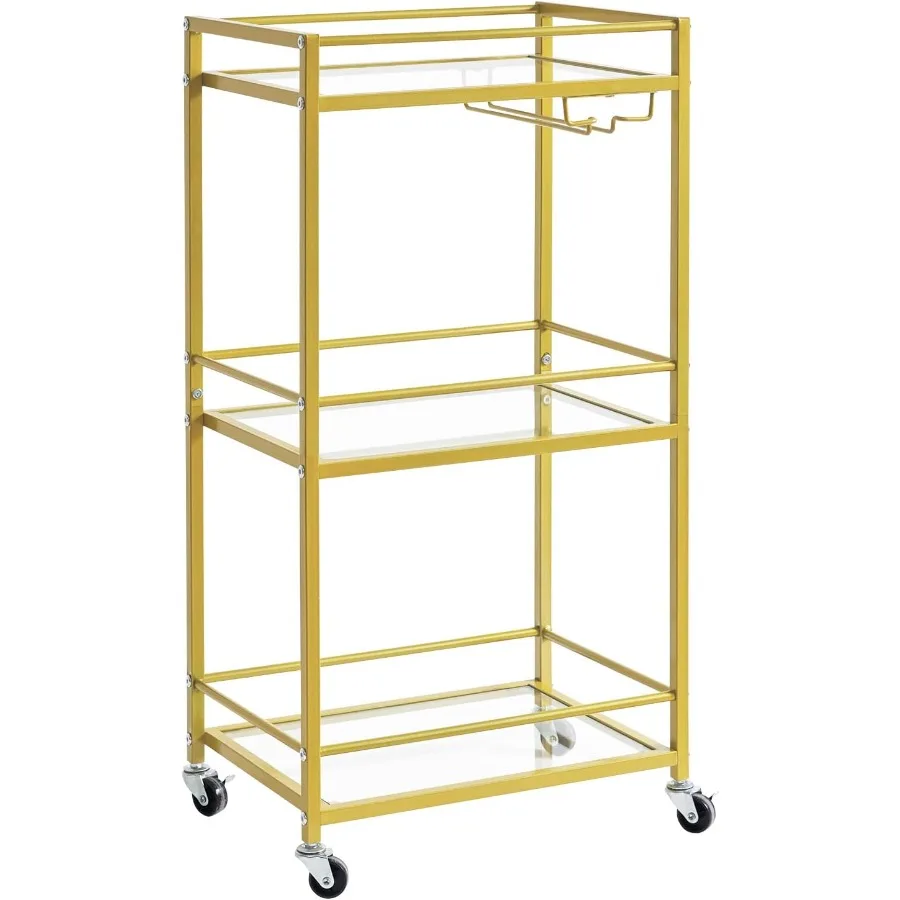 

IBUYKE Home Bar Serving CartSmall Bar Cart with 3-Tier Glass Shelf Mobile Drink Shelf with Wine Holders and Glass Holders Mini