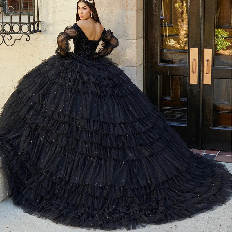 Ruffled Quinceanera Dresses  V neck Sweet 15 Ball Gowns Lace Beaded Luxuy Girls Birthday Evening Formal Party Celebrity Women