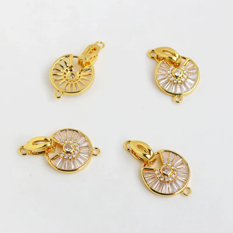14K Inlaid Ladder Zircon Necklace Bracelet 15mm Button Head Link Buckle Round DIY Jewelry Accessories Inlaid with Diamonds