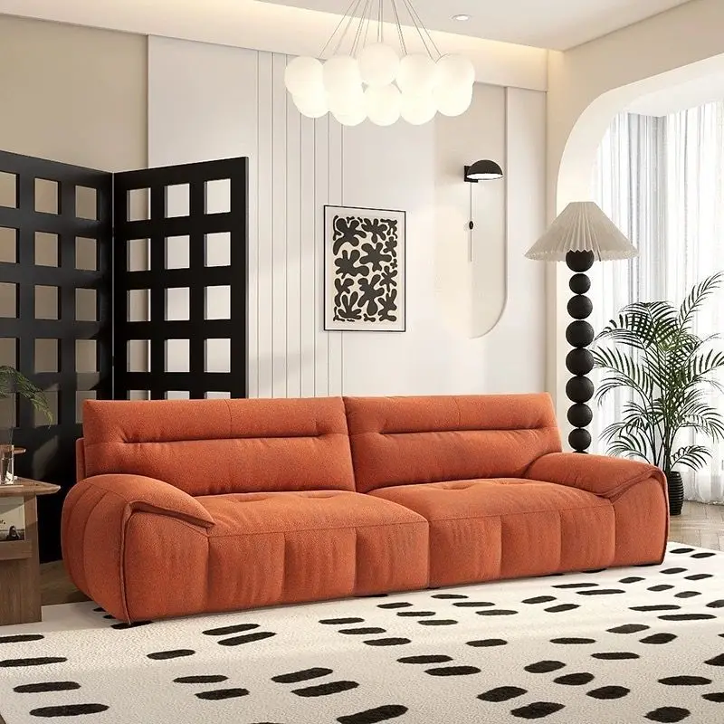 Small apartment fabric straight row puffs marshmallow sofa living room rental room