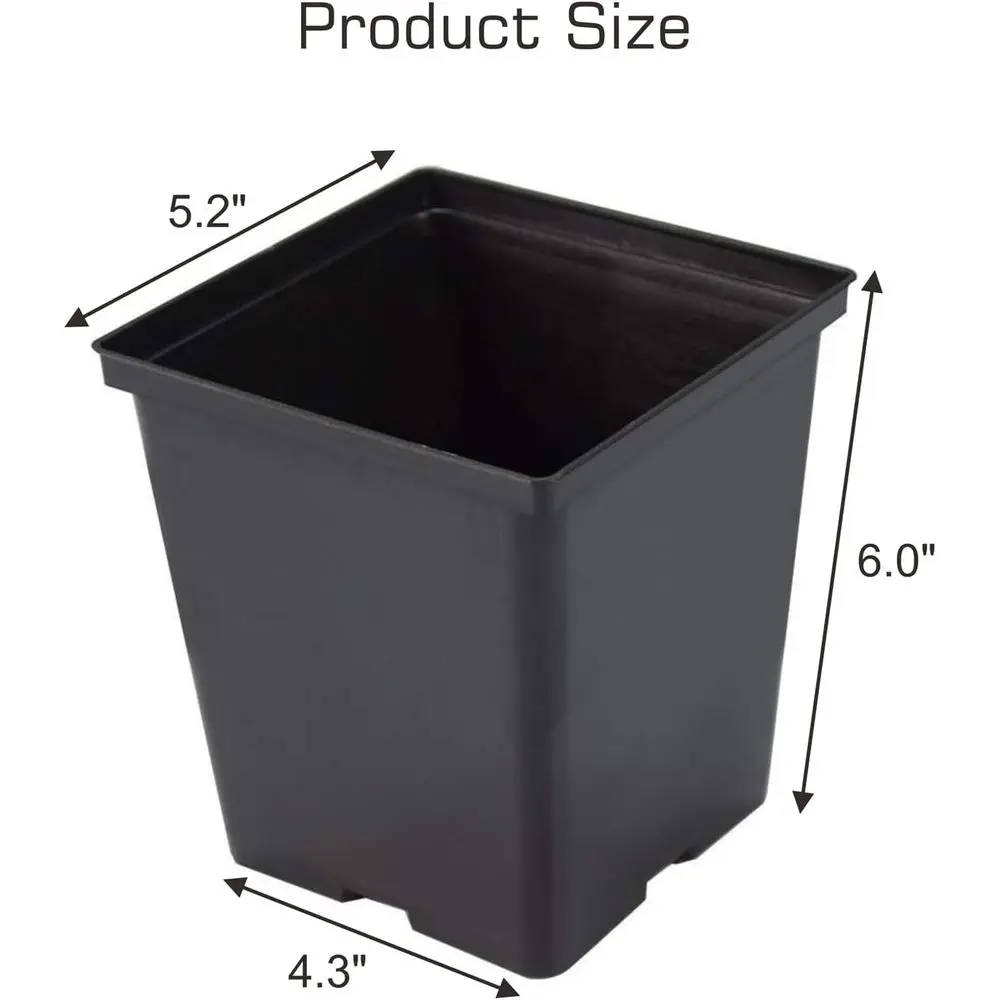 Half-Gallon Square Pots, 24-Pack, Black, Thick Plastic with Drainage for Seedlings, Propagation, and Indoor Plants