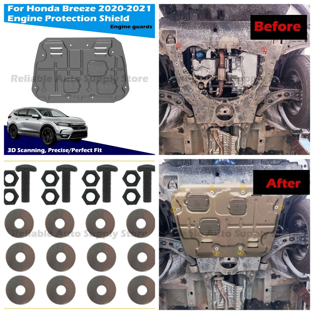 High Quality Car Underbody Engine Guard Shield For Honda Breeze 2020-2021, 3D Scan Technology Precise Fit Safety Protection