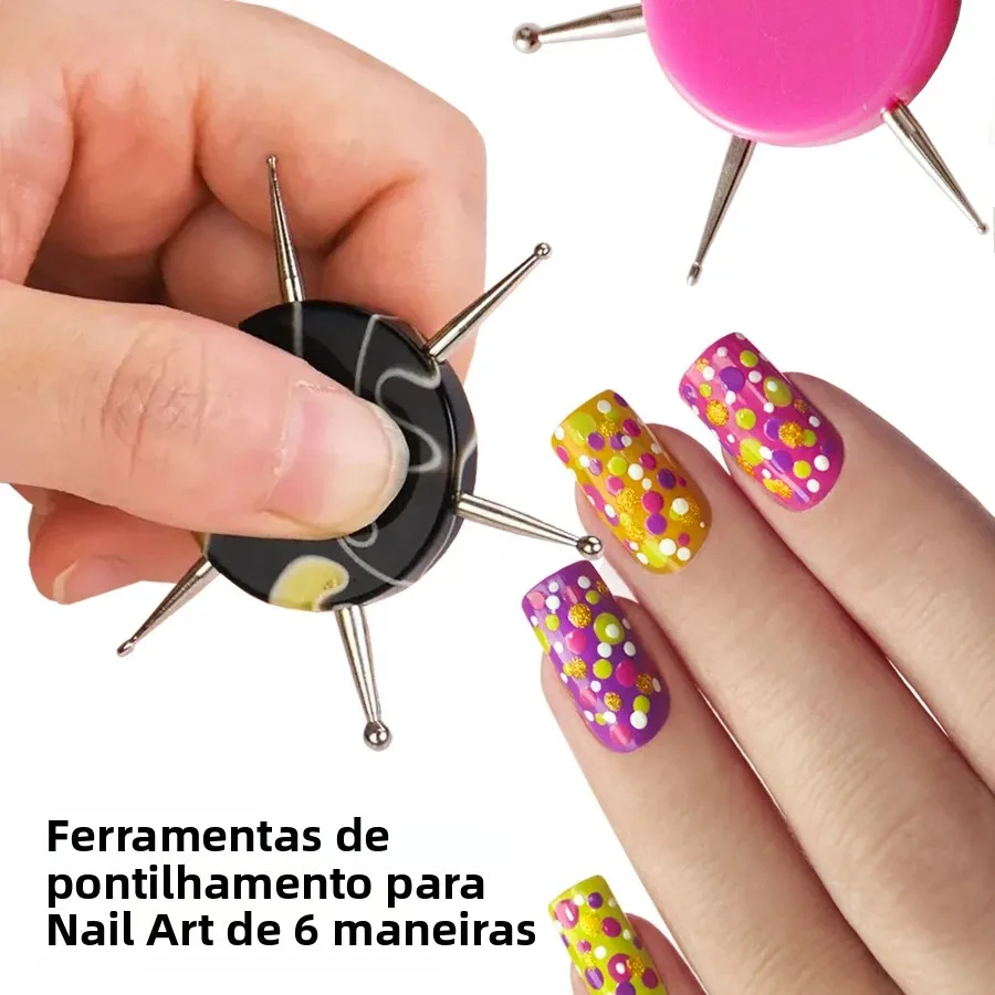Ferramentas de pontilhamento circular de 6 tamanhos para arte em unhas, ferramenta multifuncional para flores, pontos, argila, escultura, padrão de gravação