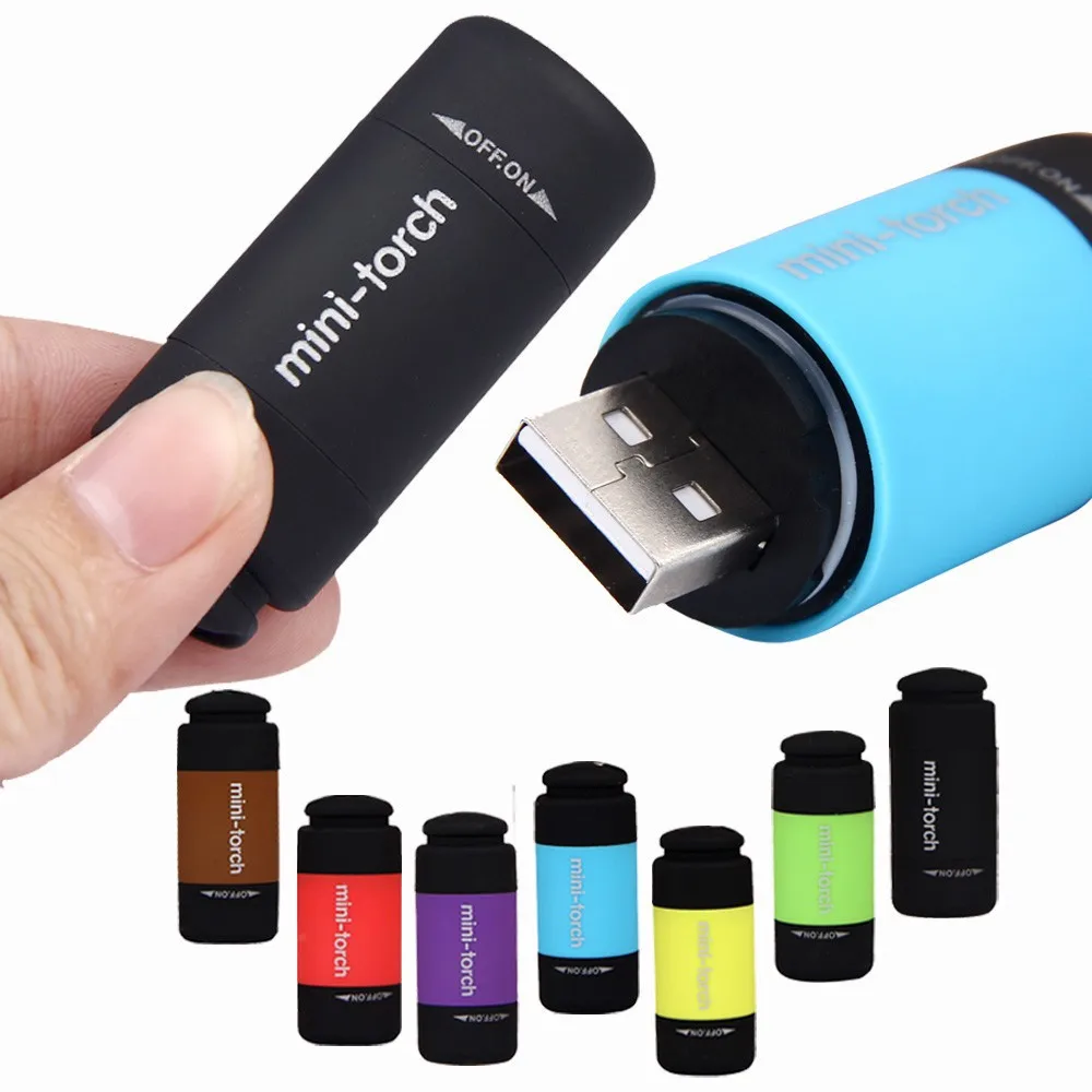 Rechargeable Mini Flashlight Led Light USB Charge 0.3W 25Lum Portable Torch Flashlight Keychain Black Blue Yellow Green Red