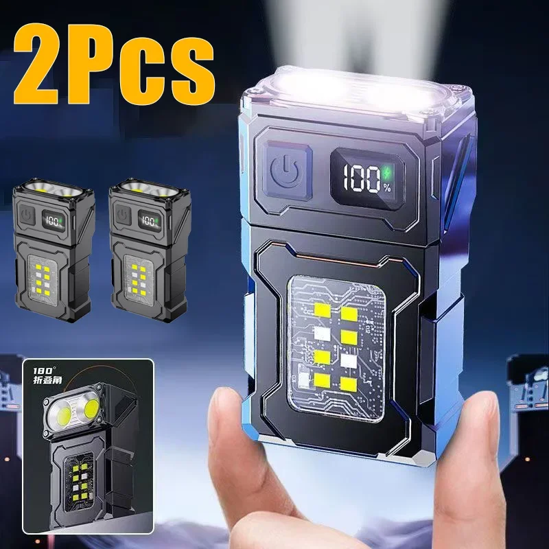 Linterna con imán trasero portátil, MINI linterna LED recargable por USB superbrillante con luz de emergencia COB para acampar y hacer senderismo