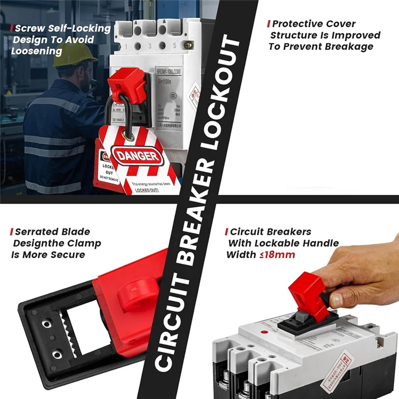 ZIZI Circuit Breaker Lockout Device With Lotopad Lockand Tag For 480/600V Clamp-On Breaker Lock Out Tag Out A