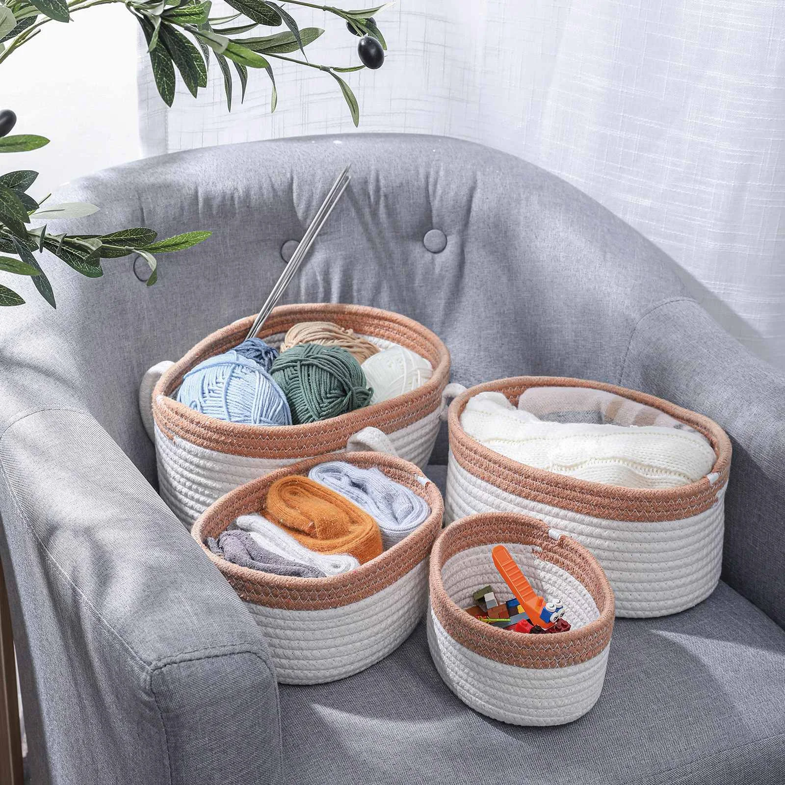 Storage Baskets Cotton Rope Storage Box Woven Laundry Folding Clothes Basket Blanket Desk Picnic Toys Fruit Storage Container