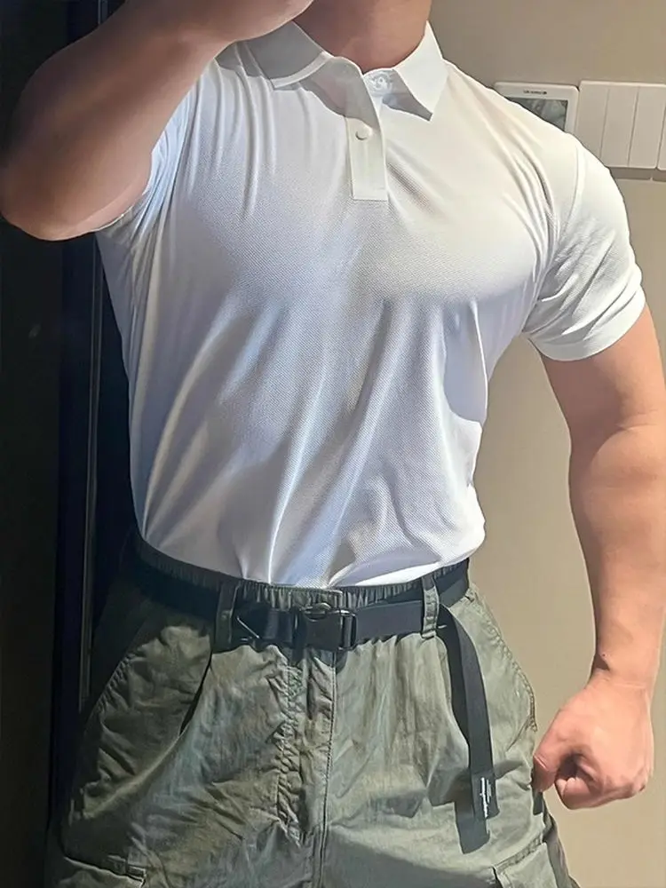 

Белый ort Sve irt Men Summer Sli Sport Fitn Collar Loose Muscle ow f Sve Cotton Polyester Blend