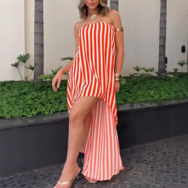 2025 novo sexy solto svel envoltório dr listrado casual commute sle feminino dr cintura solta versão h peça única