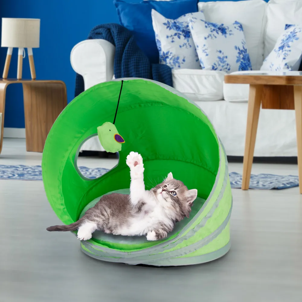 Pawise Portable Lightweight Pop-up Play Tent With Removable Plush Cushion Indoor Interactive Cat Tunnel Tent Play Home Rest Bed