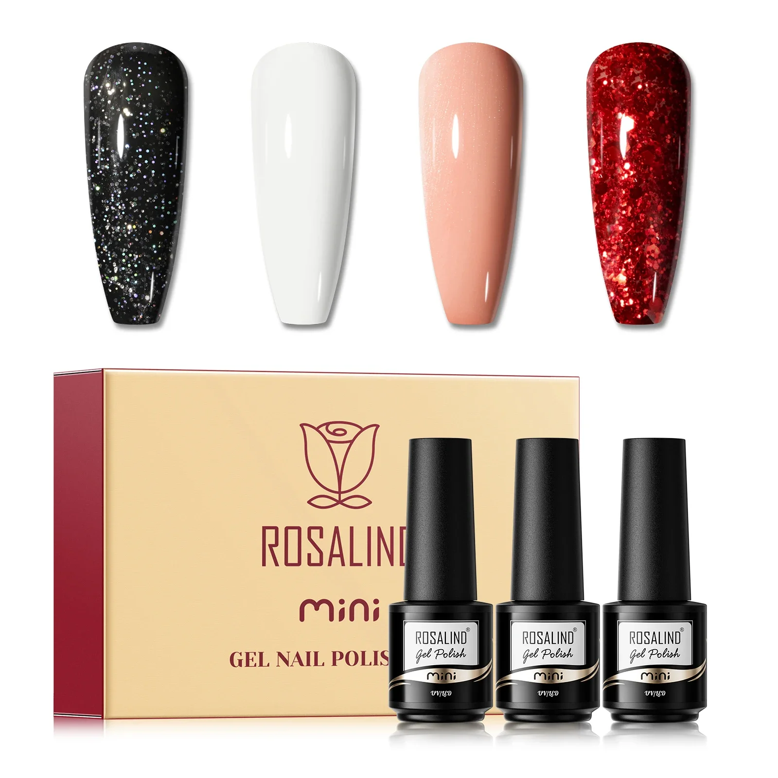 Rosalind 4/6psc เจลทาเล็บชุด 7ml เล็บ Primer ยาทาเล็บชุดเจลตัวแทนขัด UV โคมไฟเล็บอุปกรณ์