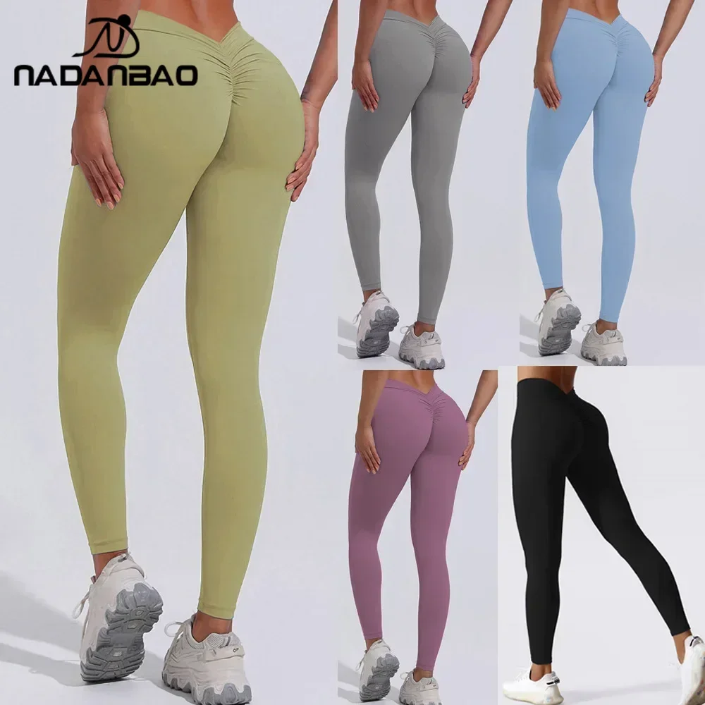 

Женские фиолетовые леггинсы NADANBAO с V-образным вырезом на талии, сексуальные брюки с высокой талией, утягивающие леггинсы, повседневные мягкие брюки, спортивная одежда для фитнеса и тренажерного зала