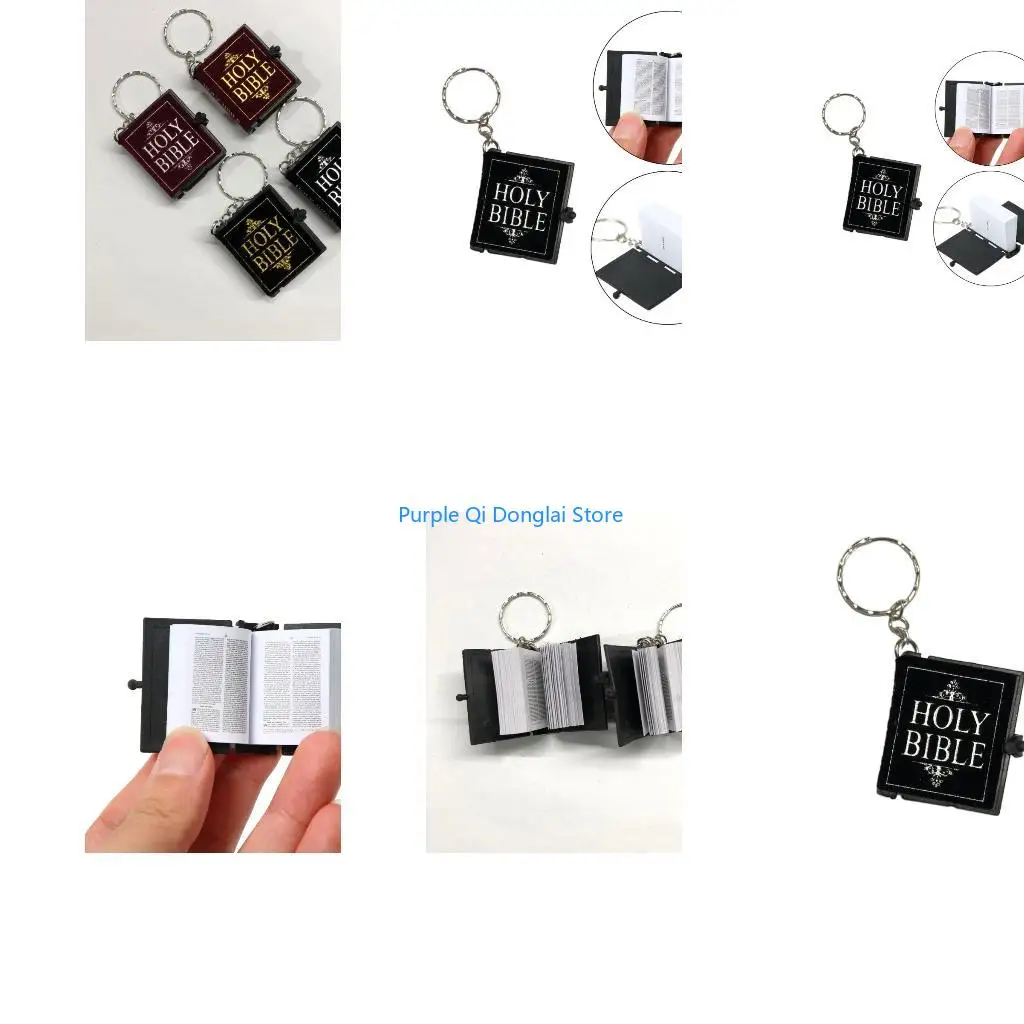 L21E Keyring Small Books Keychain Mini Bible Shaped Pendant Rings Handmade Jewelry Accessory for Women